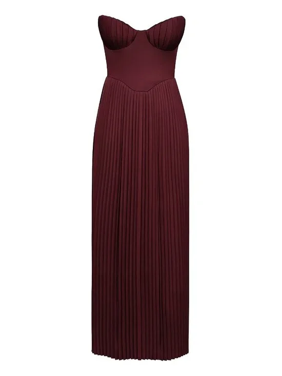 New! House of CB Cabernet Marcella Strapless Pleated Maxi Dress XS 36302 - Picture 3 of 16